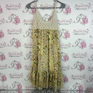 Moon River dress crochet top patchwork style pink Yellow green Floral ruffle